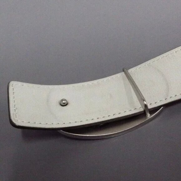 100% Auth HERMES Double H Brown Cream Leather Hardware square K Belt 364-102724 - Picture 6 of 7